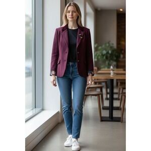 Joe Browns Womens Red Blazer Size 14 Embroidered Floral Lining Formal wool blend